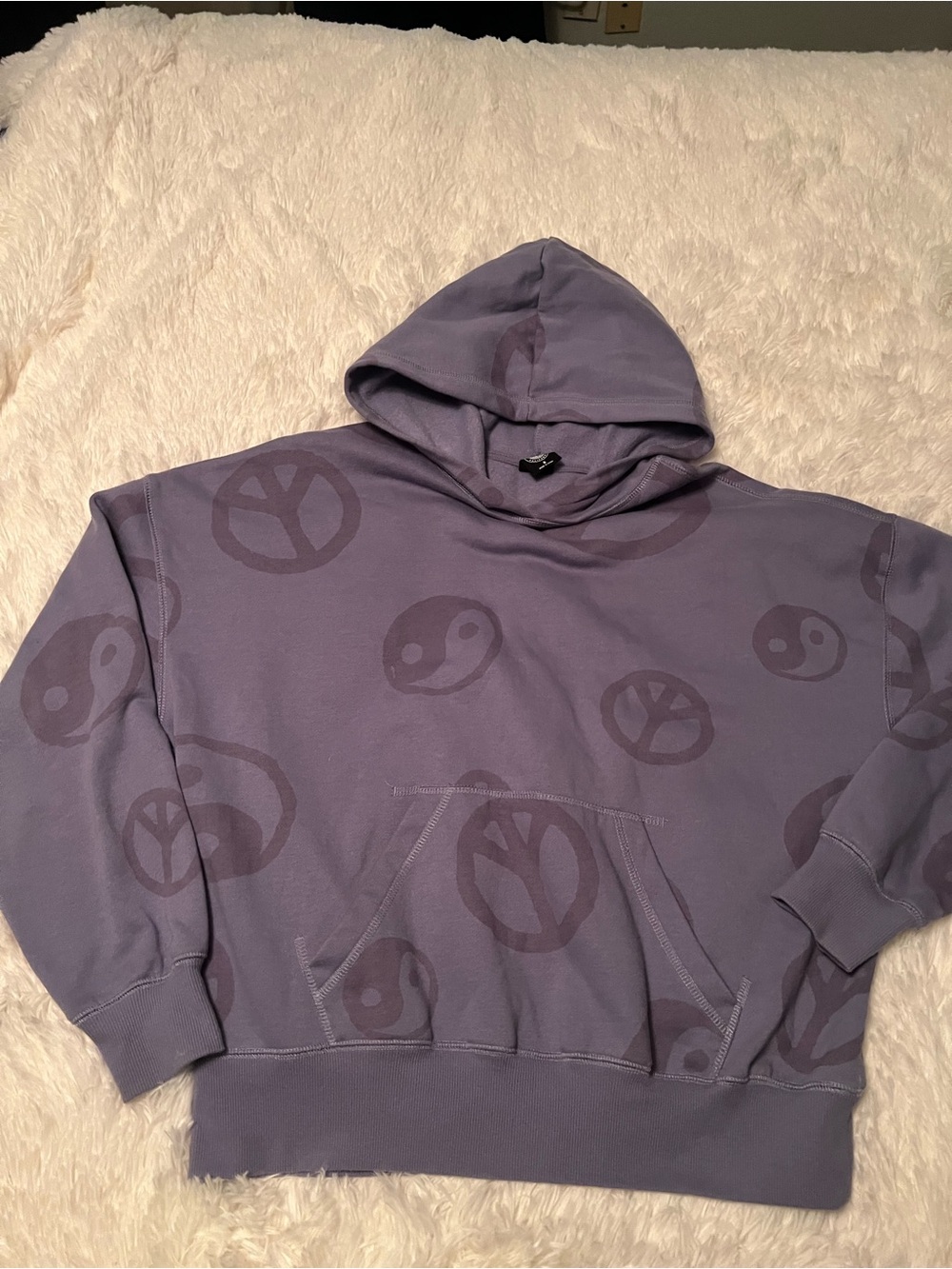 PacSun Purple Graphic Crewneck Hoodie with Peace & Yin Yang Motifs